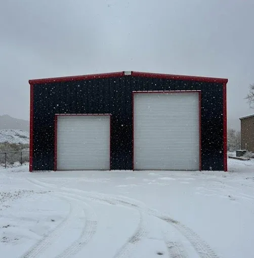 Custom steel garage with overhead door
