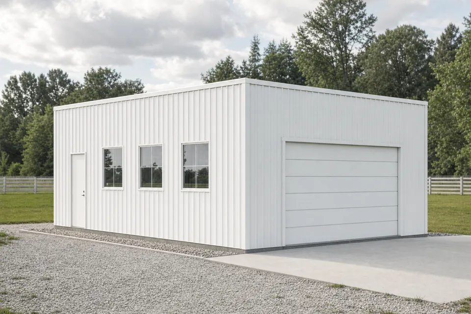 24' x 32' x 12-13' clear-span steel building package by Hybrid Steel Buildings