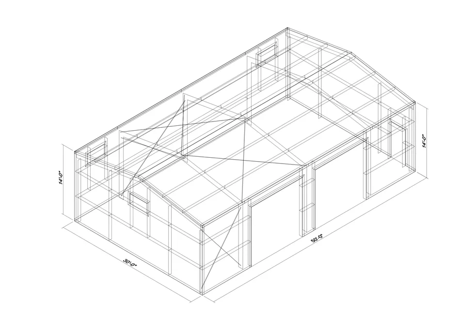 30' x 50' x 14' clear-span steel building package by Hybrid Steel Buildings - photo 1