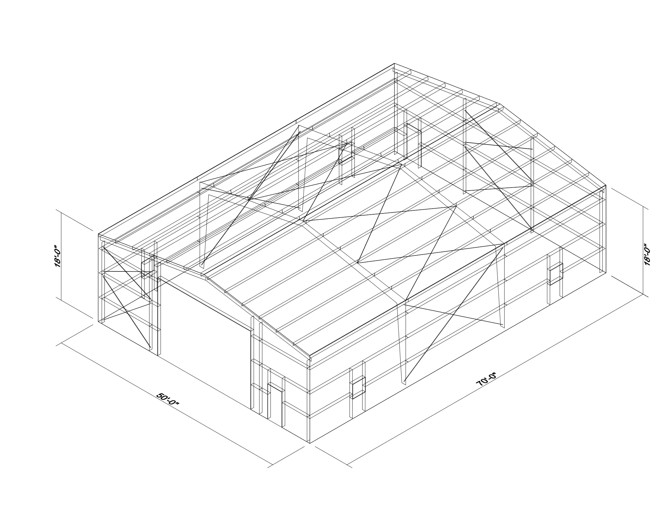 50' x 70' x 18' clear-span steel building package by Hybrid Steel Buildings