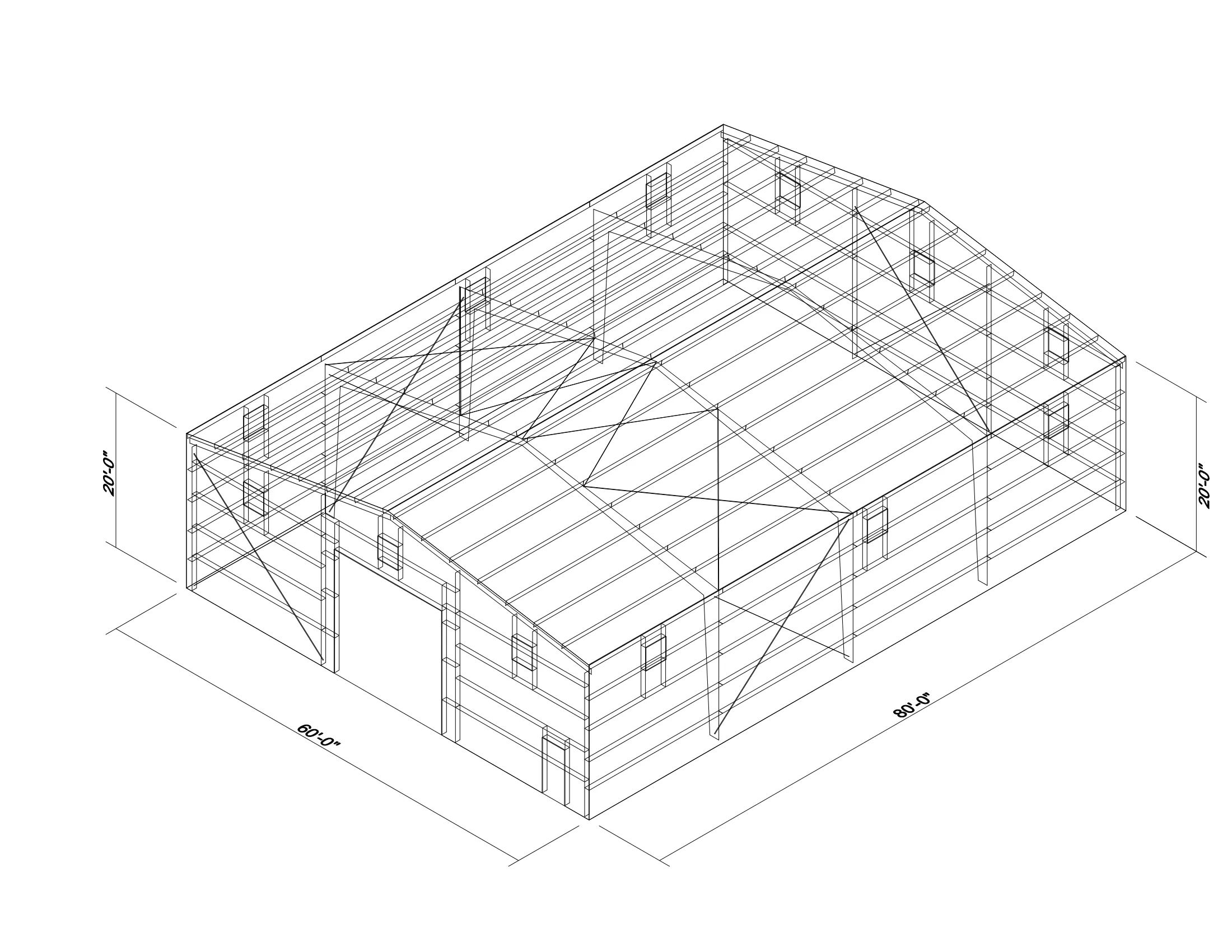 60' x 80' x 20' clear-span steel building package by Hybrid Steel Buildings